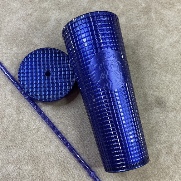 Starbucks Other - Starbucks Venti Cold Cup Tumbler 24 oz Blue Glitter Grid Textured Siren Logo